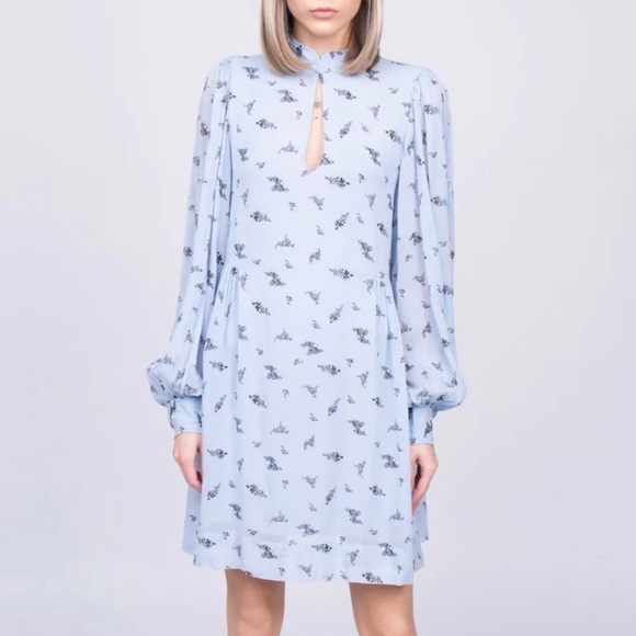 Ganni Georgette Printed Keyhole Longsleeve Dress - sz 6 - Picture 4 of 13